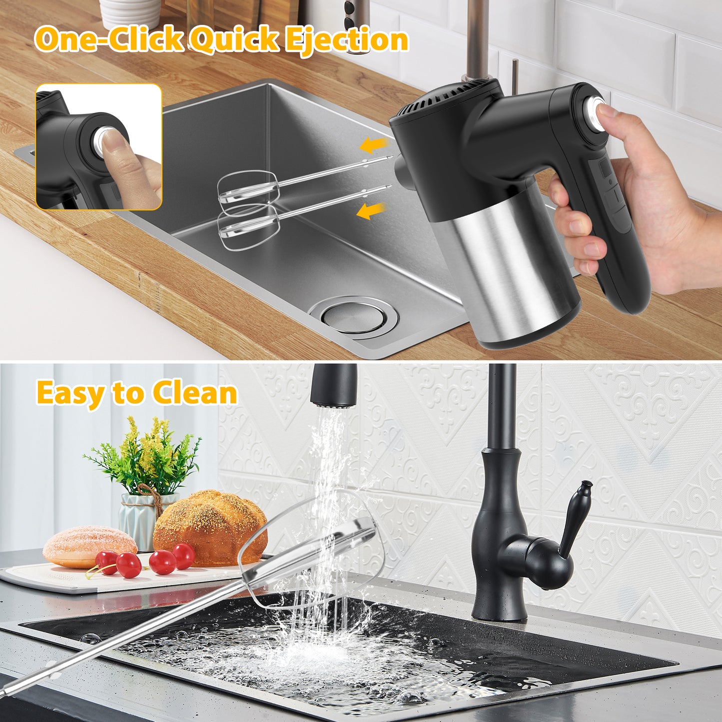 Cordless Hand Mixer, Digital Display 7 Speed Rechargeable Electric Mixer Handheld with Stainless Steel Attachments Whisks Beaters Dough Hooks & Storage Base