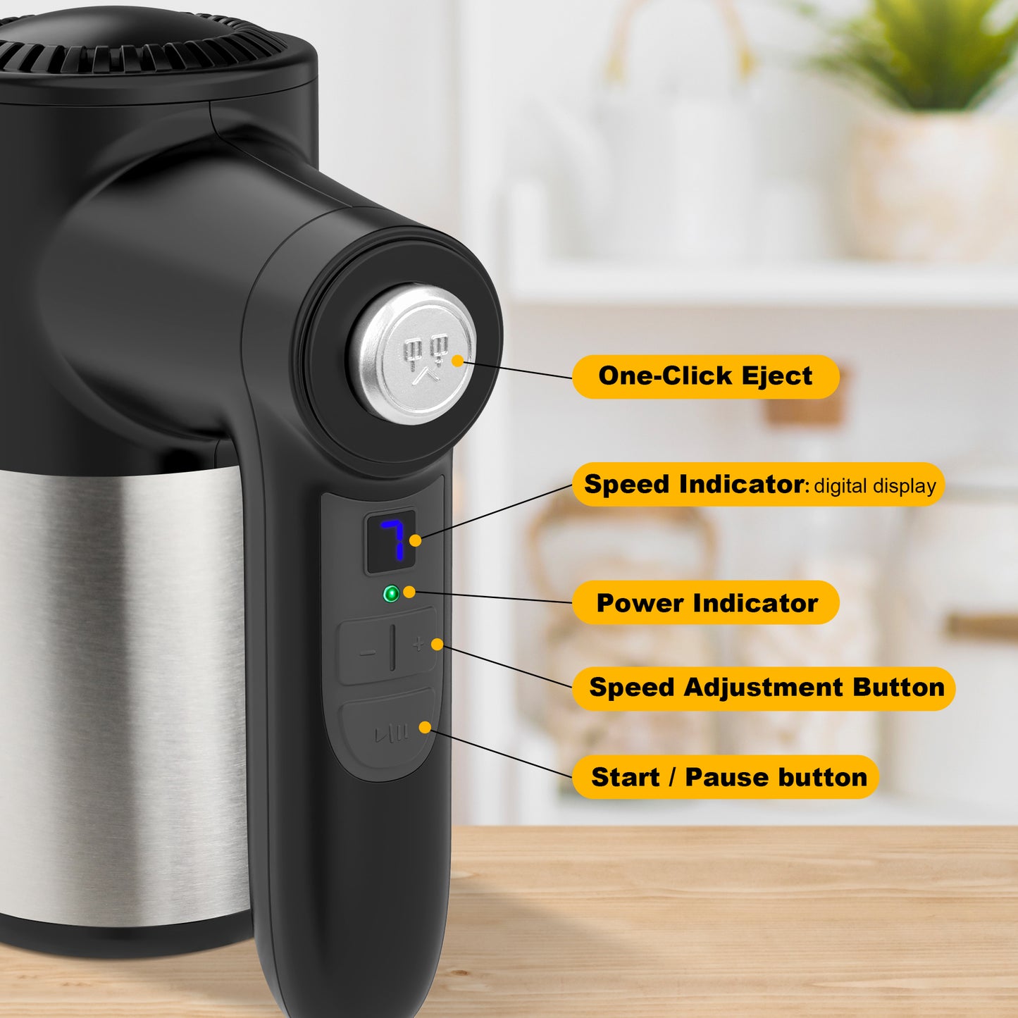 Cordless Hand Mixer, Digital Display 7 Speed Rechargeable Electric Mixer Handheld with Stainless Steel Attachments Whisks Beaters Dough Hooks & Storage Base
