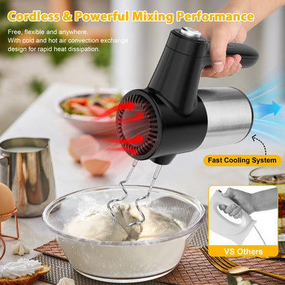 Cordless Hand Mixer, Digital Display 7 Speed Rechargeable Electric Mixer Handheld with Stainless Steel Attachments Whisks Beaters Dough Hooks & Storage Base