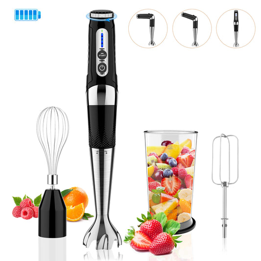 [US Stock]Cordless Immersion Blender Handheld: 3-in-1 Rechargeable Electric Hand Blender Stick, 21-Speeds & 3-Angle Adjustable