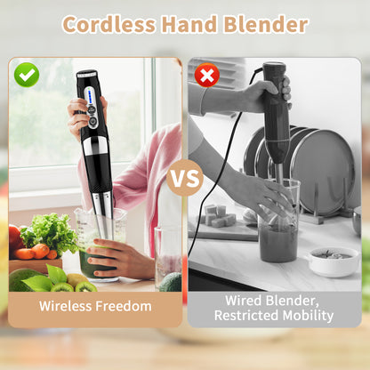 [US Stock]Cordless Immersion Blender Handheld: Powerful Rechargeable Electric Hand Blender, 21-Speed & 3-Angle Adjustable