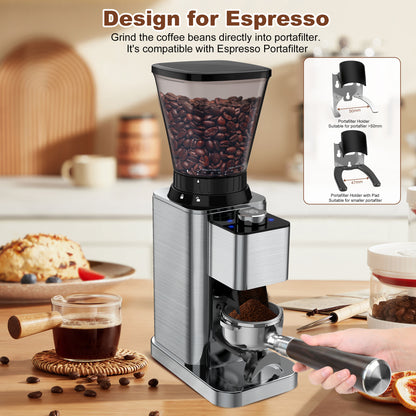 [US Stock]Conical Burr Coffee Grinder Anti-Static Electric Coffee Bean Grinder with 48 Grinding Settings & Precision Timer for Espresso/Drip/French Press