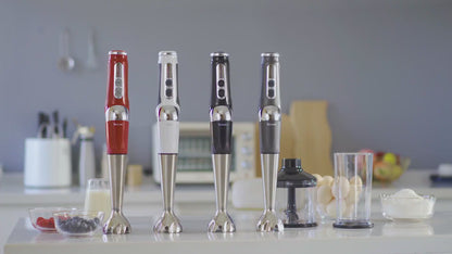 [US Stock]Cordless Immersion Blender 4-in-1 Rechargeable Electric Hand Blender, 21-Speeds & 3-Angle Adjustable with Chopper, 700ml Beaker, Egg Whisk and Beater
